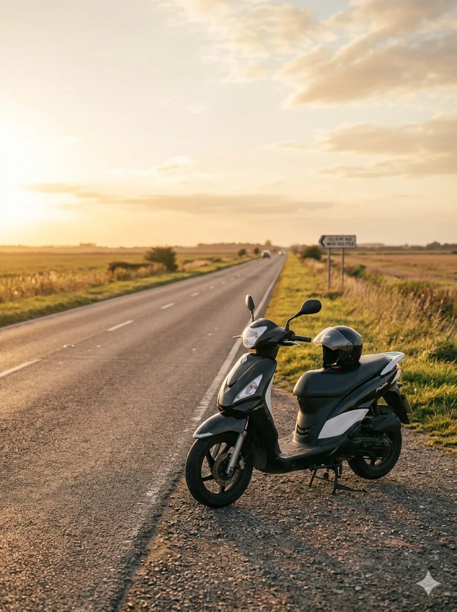 Motorcycle Hire After An Accident — illustrative photo showing a rider and their bike after an incident