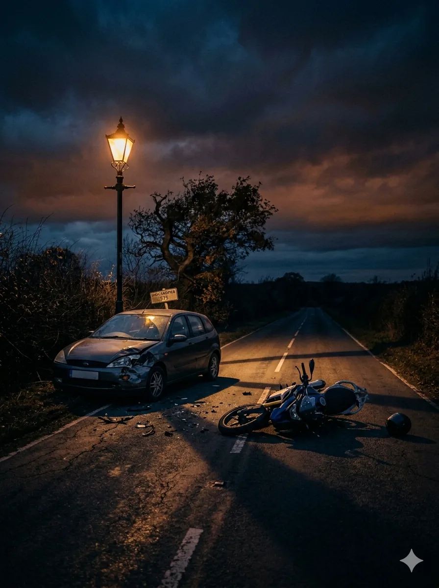Motorcycle Pothole Accident Claims — illustrative photo showing a rider and their bike after an incident