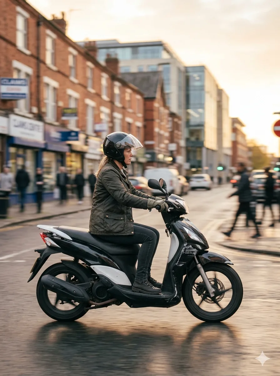 Scooter & Moped Accident Claims — illustrative photo showing a rider and their bike after an incident